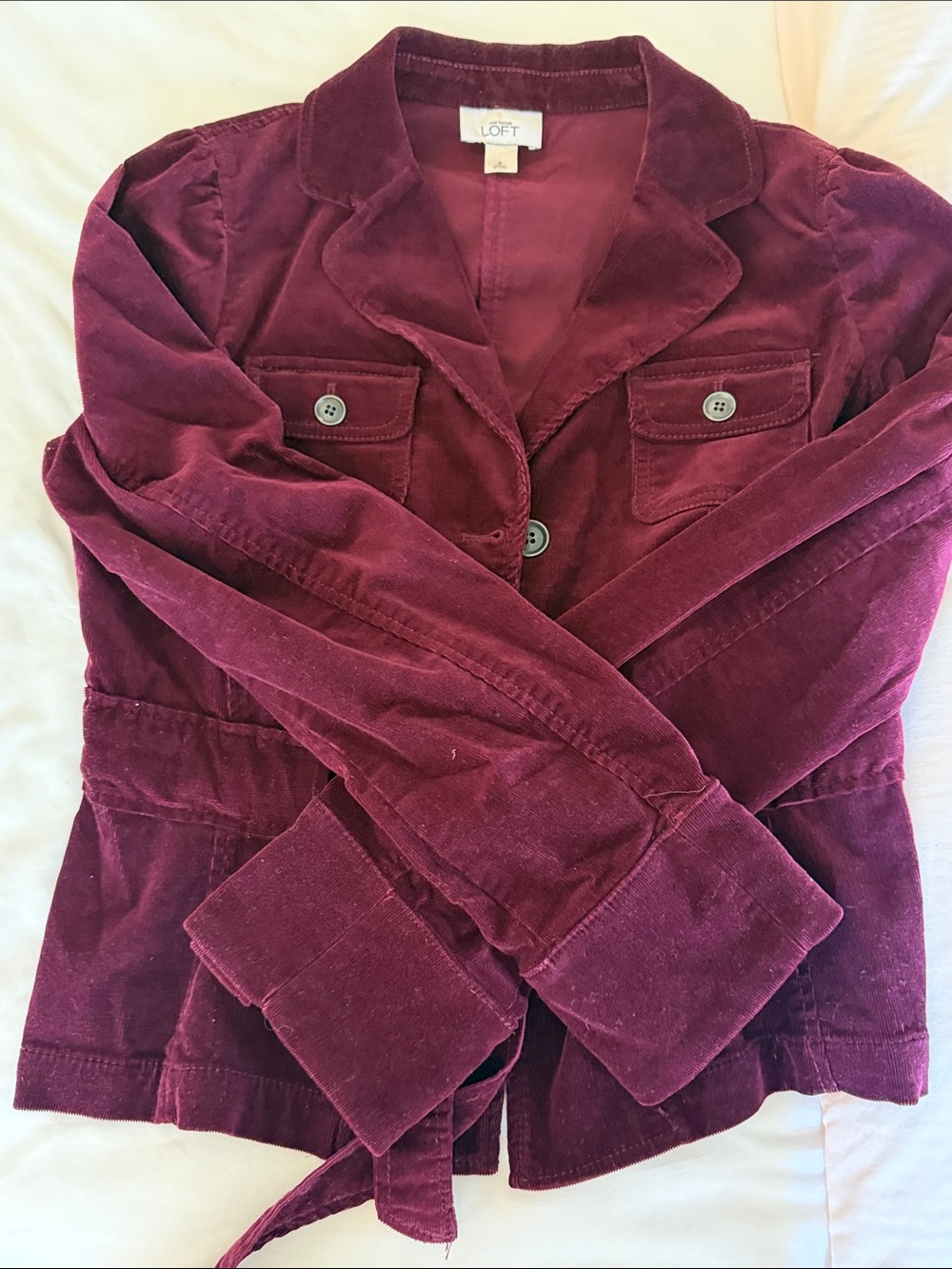 LOFT Burgundy Corduroy Belted Blazer - Picture 5 of 6